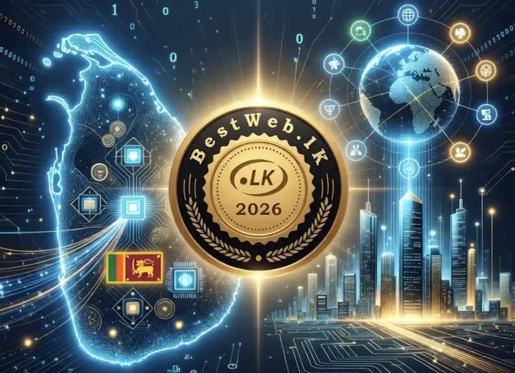 An illustration featuring the BestWeb.lk 2026 logo positioned over a glowing, stylized digital network map of Sri Lanka, symbolizing the partnership with Provider.lk to enhance local web standards.