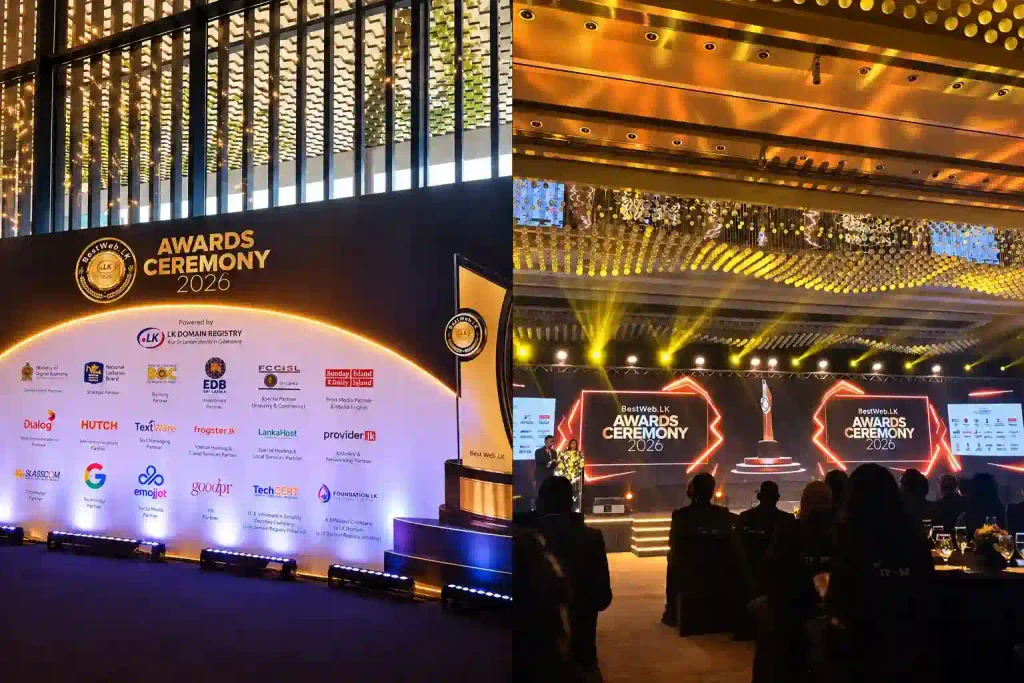 An image featuring the BestWeb.LK 2026 Awards Ceremony stage and venue, with Provider.lk featured among the event’s official partners.