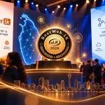 An illustration featuring Provider.lk and eCloud.lk at the BestWeb.LK 2026 Awards Ceremony, with a digital map of Sri Lanka and the BestWeb.LK 2026 emblem symbolizing their presence at the event.